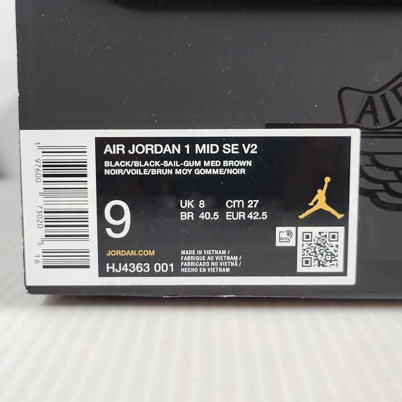 【中古美品】【メンズ】 NIKE ナイキ AIR JORDAN 1 MID SE V2 HJ4363-001 エアジョーダン1 ミッド SE V2 スニーカー シューズ 靴 160-250223-as-07-izu サイズ：27cm カラー：BLACK/BLACK-SAIL-GUM MED BROWN 万代Net店