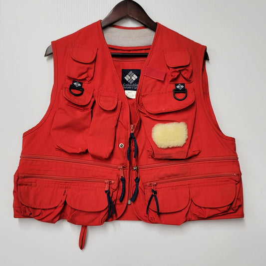 【現状渡し品】【メンズ】 Columbia コロンビア 80S FISHING VEST 80年代 フィッシングベスト トップス 144-250224-ma-05-izu サイズ：M カラー：赤 万代Net店