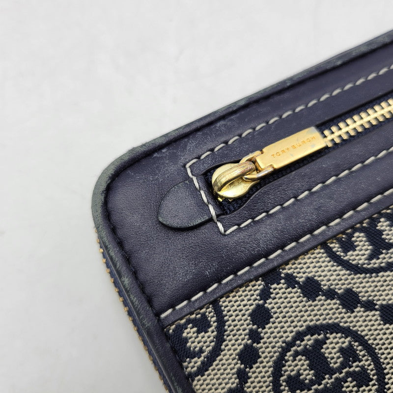 【中古品】【レディース】 Tory Burch トリーバーチ T MONOGRAM JACQUARD ZIP CONTINENTAL WALLET Tモノグラム ジャカード ジップ コンチネンタル ウォレット 長財布 200-250227-as-36-izu カラー：ネイビー系 万代Net店