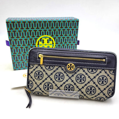 【中古品】【レディース】 Tory Burch トリーバーチ T MONOGRAM JACQUARD ZIP CONTINENTAL WALLET Tモノグラム ジャカード ジップ コンチネンタル ウォレット 長財布 200-250227-as-36-izu カラー：ネイビー系 万代Net店