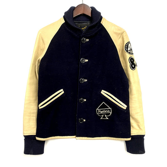 【中古品】【レディース】 HYSTERIC GLAMOUR ヒステリックグラマー LOGO WAPPEN STADIUM JACKET ロゴワッペン スタジアムジャケット スタジャン アウター 168-250225-as-04-izu カラー：ネイビー×ベージュ 万代Net店