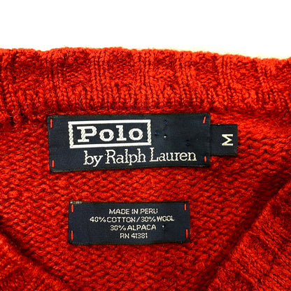 【中古品】【メンズ】 Polo by Ralph Lauren ポロバイラルフローレン 90S ALPACA BLEND ELBOW PATCH V-NECK KNIT SWEATER アルパカブレンド エルボーパッチ Vネック ニットセーター ペルー製 長袖 トップス 146-250225-as-11-izu サイズ：M カラー：レッド 万代Net店