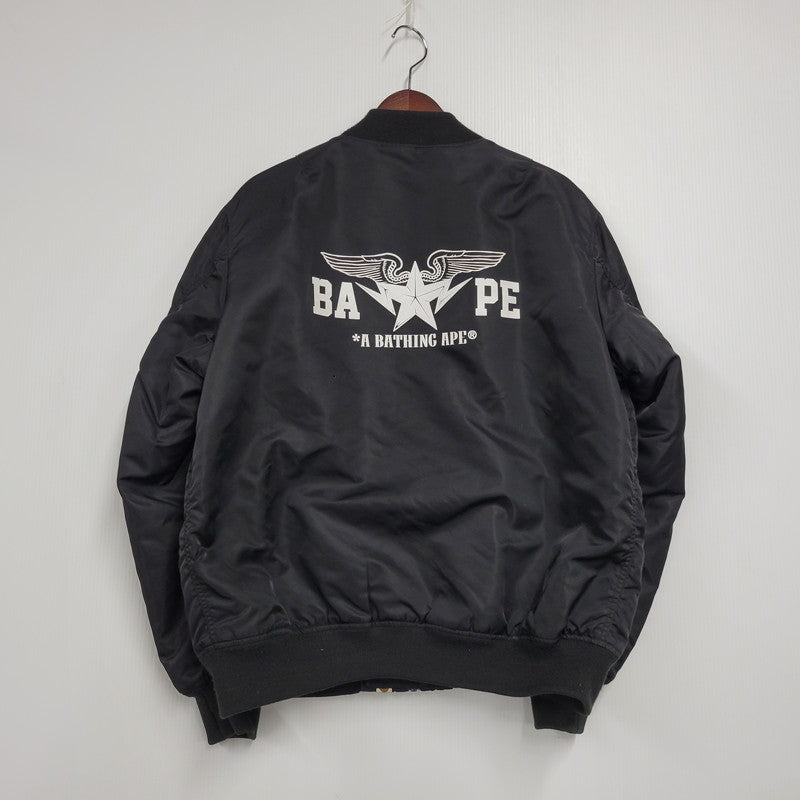 【現状渡し品】【メンズ】 A BATHING APE アベイシングエイプ MA-1 BOMBER JACKET 001GDJ201001H ボンバージャケット アウター 142-250227-as-01-izu サイズ：M カラー：ブラック 万代Net店