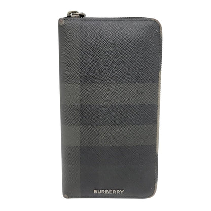 【現状渡し品】【メンズ/レディース】 BURBERRY バーバリー チャコールチェック ラウンドファスナー 長財布 ウォレット 181-250227-as-16-izu カラー：ブラック系 万代Net店