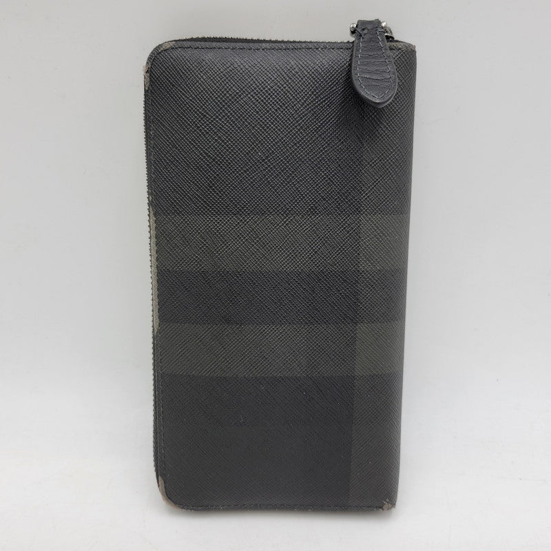 【現状渡し品】【メンズ/レディース】 BURBERRY バーバリー チャコールチェック ラウンドファスナー 長財布 ウォレット 181-250227-as-16-izu カラー：ブラック系 万代Net店