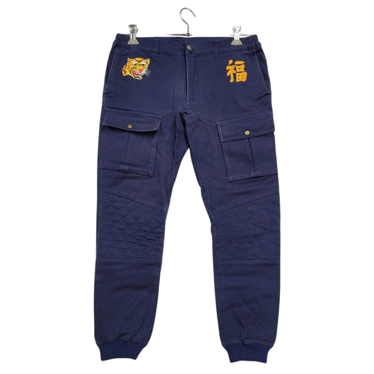 【中古品】【メンズ】 PUNK DRUNKERS パンクドランカーズ JOGGER PANTS ジョガーパンツ 裾リブ 刺繍 ボトムス ズボン 153-250302-ay-20-izu サイズ：M カラー：ネイビー 万代Net店