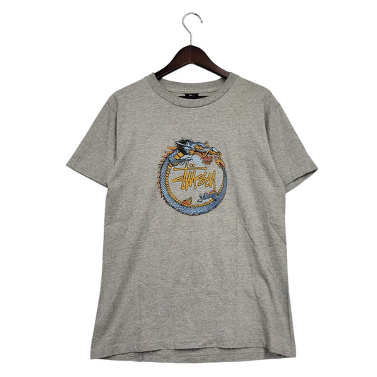 【中古品】【メンズ】  OLD STUSSY 90S DRAGON CIRCLE TEE オールドステューシー 半袖Tシャツ ドラゴンサークル プリント 紺タグ トップス 142-250302-ay-15-izu サイズ：M カラー：グレー 万代Net店