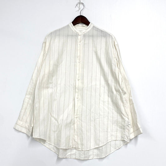 【中古品】【メンズ】  PHLANNEL フランネル COTTON LINEN LS BAND COLLAR SHIRT BBZ2011404A0001 コットンリネン ロングスリーブ バンドカラーシャツ ストライプ 長袖 トップス 140-250307-as-08-izu サイズ：3 カラー：ホワイト 万代Net店