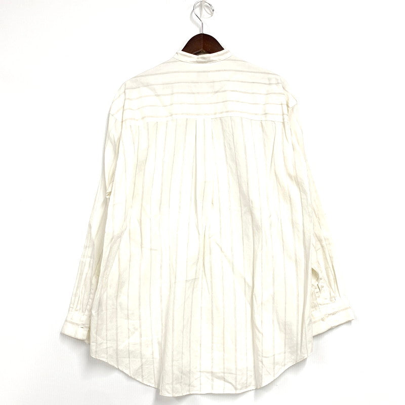 【中古品】【メンズ】  PHLANNEL フランネル COTTON LINEN LS BAND COLLAR SHIRT BBZ2011404A0001 コットンリネン ロングスリーブ バンドカラーシャツ ストライプ 長袖 トップス 140-250307-as-08-izu サイズ：3 カラー：ホワイト 万代Net店