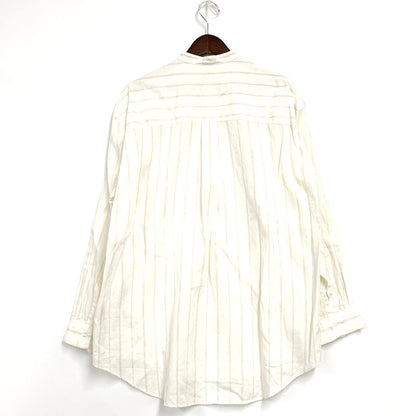 【中古品】【メンズ】  PHLANNEL フランネル COTTON LINEN LS BAND COLLAR SHIRT BBZ2011404A0001 コットンリネン ロングスリーブ バンドカラーシャツ ストライプ 長袖 トップス 140-250307-as-08-izu サイズ：3 カラー：ホワイト 万代Net店