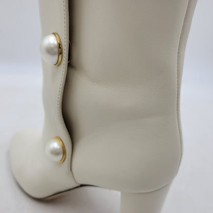 【中古品】【レディース】 RINA 85 PEARL BUTTON BOOTS パールボタン ブーツ シューズ 靴 183-250303-as-17-izu サイズ：38 カラー：ホワイト 万代Net店