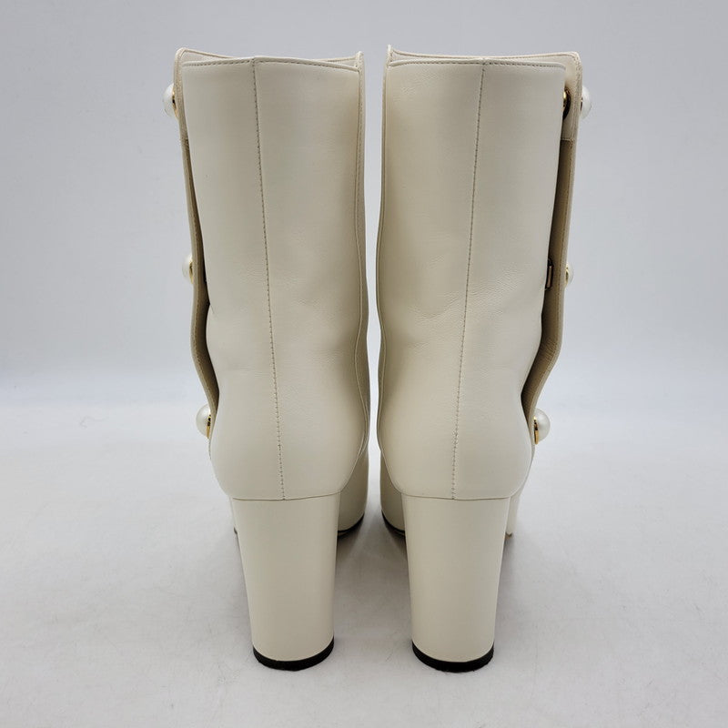 【中古品】【レディース】 RINA 85 PEARL BUTTON BOOTS パールボタン ブーツ シューズ 靴 183-250303-as-17-izu サイズ：38 カラー：ホワイト 万代Net店