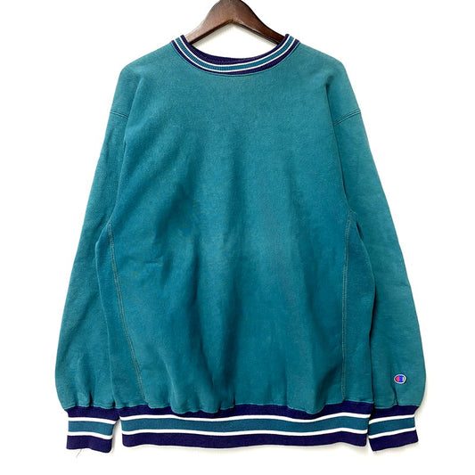 【中古品】【メンズ】 Champion チャンピオン REVERSE WEAVE 90S RIB SWEATSHIRT リバースウィーブ リブ スウェットシャツ USA製 トレーナー 長袖 トップス 146-250303-as-09-izu サイズ：XL カラー：グリーン系 万代Net店