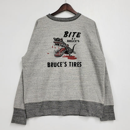 【中古品】【メンズ】  FREEWHEELERS-POWER WEAR- フリーホイーラーズ パワーウェア 2434006 BRUCE'S TIRES CREW NECKED SWEAT SHIRT ブルースタイヤ クルーネックスウェットシャツ トップス 長袖 145-250308-ma-04-izu サイズ：44 カラー：MIX GRAY×GRAINED CHARCOAL GRAY 万代Net店