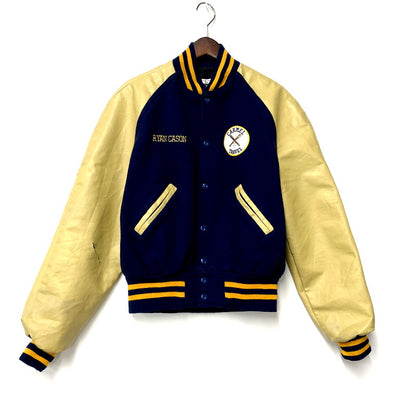 【現状渡し品】【メンズ】  EM ROE MADE BY HOLLOWAY STADIUM JACKET スタジアムジャケット USA製 スタジャン アウター 146-250311-as-30-izu サイズ：S カラー：ネイビー×ベージュ系 万代Net店