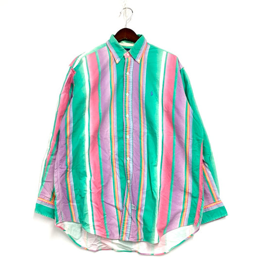 【中古品】【メンズ】 RALPH LAUREN ラルフローレン 90S LS BD STRIPE SHIRT ロングスリーブ ボタンダウン ストライプ シャツ 長袖 トップス 146-250311-as-13-izu サイズ：M カラー：マルチカラー 万代Net店