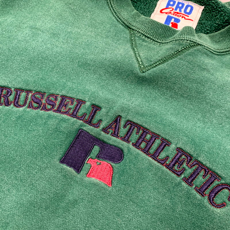 【中古品】【メンズ】  RUSSELL ATHLETIC ラッセルアスレティック 90S SWEATSHIRT USA製 前Vスウェット トレーナー 長袖 トップス 146-250312-as-24-izu サイズ：XL カラー：グリーン 万代Net店