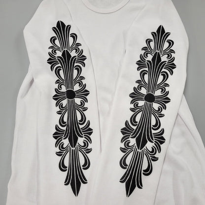 【中古美品】【メンズ】 CHROME HEARTS クロムハーツ LS THERMAL FLORAL CROSS ロングスリーブ サーマル フローラル クロス 長袖 トップス 190-250316-as-27-izu サイズ：L カラー：ホワイト 万代Net店