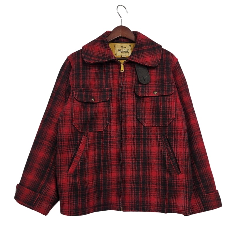 【現状渡し品】【メンズ】 WOOLRICH ウールリッチ 70S CHECK MACKINAW JACKET チェックマッキノージャケット TALONジッパー アウター 146-250316-as-21-izu サイズ：38 カラー：レッド×ブラック 万代Net店