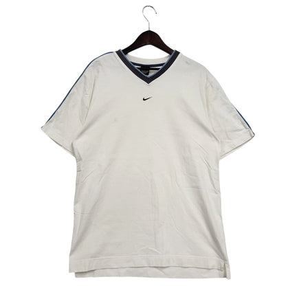 【中古品】【メンズ】 NIKE ナイキ 00S V NECK LOGO TEE Vネック ロゴTシャツ 刺繍 半袖 トップス 146-250325-ay-20-izu サイズ：L カラー：ホワイト 万代Net店