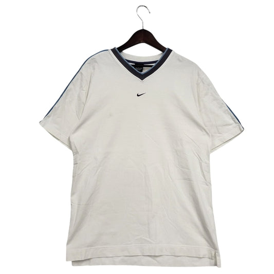 【中古品】【メンズ】 NIKE ナイキ 00S V NECK LOGO TEE Vネック ロゴTシャツ 刺繍 半袖 トップス 146-250325-ay-20-izu サイズ：L カラー：ホワイト 万代Net店