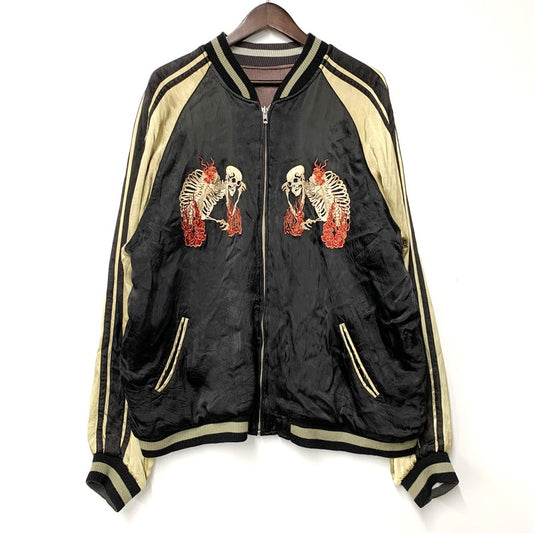 【中古品】【メンズ】 花旅楽団 桜ガシャ髑髏 × 月ガシャ髑髏 REVERSIBLE SOUVENIR JACKET リバーシブル 記念 ジャケット スカジャン アウター 145-250329-mm-6-izu サイズ：XL カラー：ブラック系/ブラウン系 万代Net店
