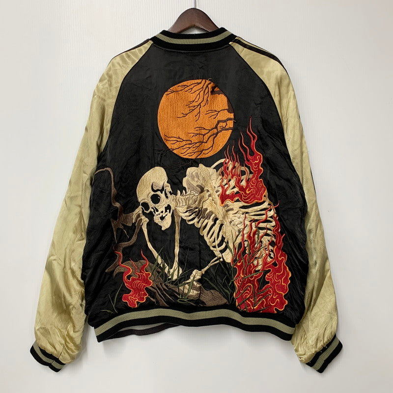【中古品】【メンズ】 花旅楽団 桜ガシャ髑髏 × 月ガシャ髑髏 REVERSIBLE SOUVENIR JACKET リバーシブル 記念 ジャケット スカジャン アウター 145-250329-mm-6-izu サイズ：XL カラー：ブラック系/ブラウン系 万代Net店