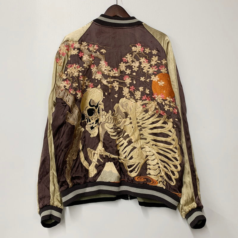 【中古品】【メンズ】 花旅楽団 桜ガシャ髑髏 × 月ガシャ髑髏 REVERSIBLE SOUVENIR JACKET リバーシブル 記念 ジャケット スカジャン アウター 145-250329-mm-6-izu サイズ：XL カラー：ブラック系/ブラウン系 万代Net店