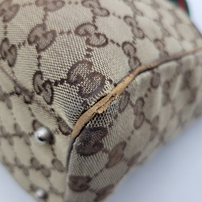 【現状渡し品】【メンズ/レディース】 GUCCI グッチ STRIPED PATTERN GG HORSE BIT TOTE BAG 145758 ストライプ GGパターン ホースビット トートバッグ カバン 鞄 180-250330-as-04-izu カラー：ブラウン 万代Net店