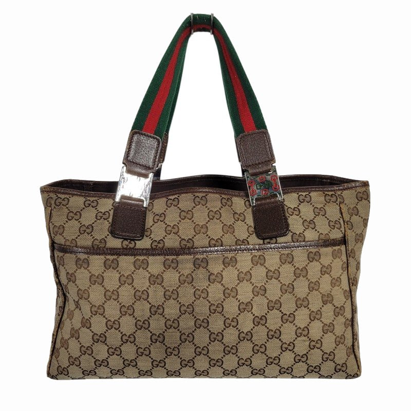 【現状渡し品】【メンズ/レディース】 GUCCI グッチ STRIPED PATTERN GG HORSE BIT TOTE BAG 145758 ストライプ GGパターン ホースビット トートバッグ カバン 鞄 180-250330-as-04-izu カラー：ブラウン 万代Net店