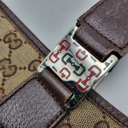 【現状渡し品】【メンズ/レディース】 GUCCI グッチ STRIPED PATTERN GG HORSE BIT TOTE BAG 145758 ストライプ GGパターン ホースビット トートバッグ カバン 鞄 180-250330-as-04-izu カラー：ブラウン 万代Net店