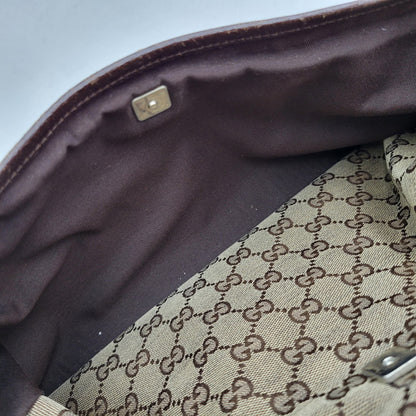 【現状渡し品】【メンズ/レディース】 GUCCI グッチ STRIPED PATTERN GG HORSE BIT TOTE BAG 145758 ストライプ GGパターン ホースビット トートバッグ カバン 鞄 180-250330-as-04-izu カラー：ブラウン 万代Net店