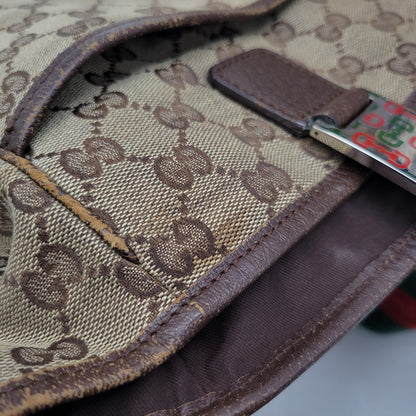 【現状渡し品】【メンズ/レディース】 GUCCI グッチ STRIPED PATTERN GG HORSE BIT TOTE BAG 145758 ストライプ GGパターン ホースビット トートバッグ カバン 鞄 180-250330-as-04-izu カラー：ブラウン 万代Net店