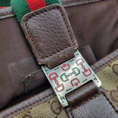 【現状渡し品】【メンズ/レディース】 GUCCI グッチ STRIPED PATTERN GG HORSE BIT TOTE BAG 145758 ストライプ GGパターン ホースビット トートバッグ カバン 鞄 180-250330-as-04-izu カラー：ブラウン 万代Net店