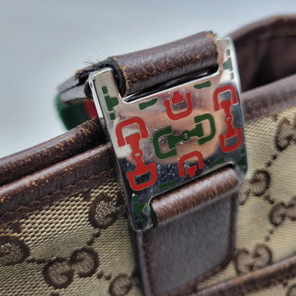 【現状渡し品】【メンズ/レディース】 GUCCI グッチ STRIPED PATTERN GG HORSE BIT TOTE BAG 145758 ストライプ GGパターン ホースビット トートバッグ カバン 鞄 180-250330-as-04-izu カラー：ブラウン 万代Net店