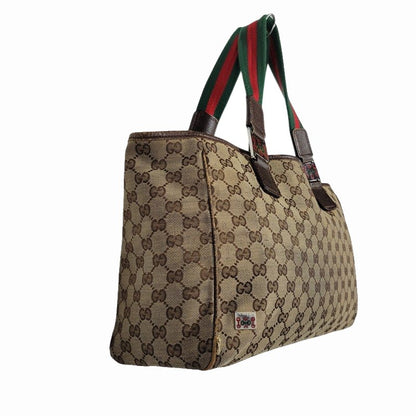 【現状渡し品】【メンズ/レディース】 GUCCI グッチ STRIPED PATTERN GG HORSE BIT TOTE BAG 145758 ストライプ GGパターン ホースビット トートバッグ カバン 鞄 180-250330-as-04-izu カラー：ブラウン 万代Net店