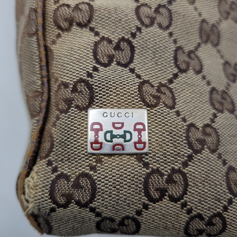 【現状渡し品】【メンズ/レディース】 GUCCI グッチ STRIPED PATTERN GG HORSE BIT TOTE BAG 145758 ストライプ GGパターン ホースビット トートバッグ カバン 鞄 180-250330-as-04-izu カラー：ブラウン 万代Net店