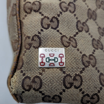 【現状渡し品】【メンズ/レディース】 GUCCI グッチ STRIPED PATTERN GG HORSE BIT TOTE BAG 145758 ストライプ GGパターン ホースビット トートバッグ カバン 鞄 180-250330-as-04-izu カラー：ブラウン 万代Net店