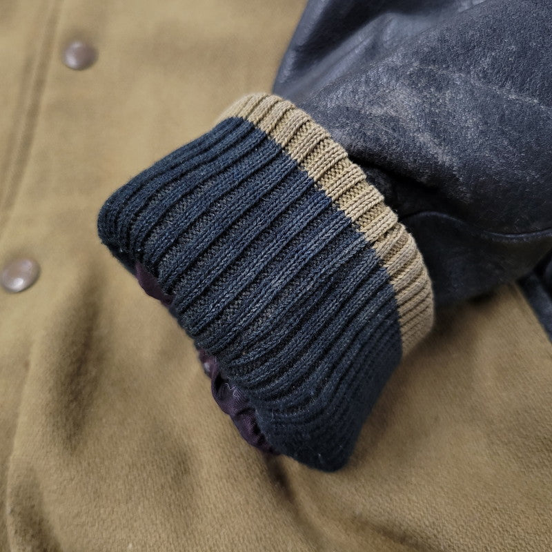 【現状渡し品】【メンズ】 USED HOLLYWOOD MOVE VERSITY JACKET ユーズド バーシティジャケット スタジャン 袖レザー ロゴ 刺繍 アウター 146-250408-ay-02-izu サイズ：F カラー：ブラウン×ブラック 万代Net店