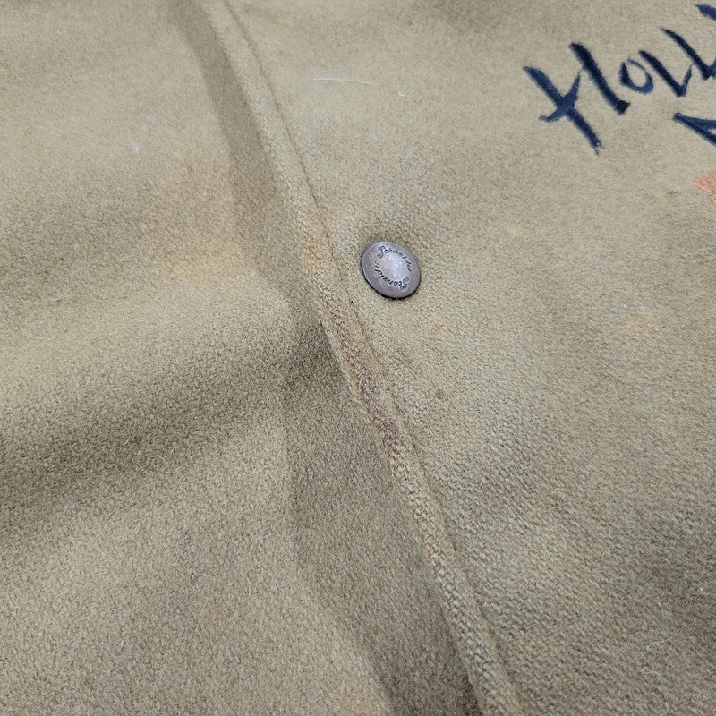 【現状渡し品】【メンズ】 USED HOLLYWOOD MOVE VERSITY JACKET ユーズド バーシティジャケット スタジャン 袖レザー ロゴ 刺繍 アウター 146-250408-ay-02-izu サイズ：F カラー：ブラウン×ブラック 万代Net店