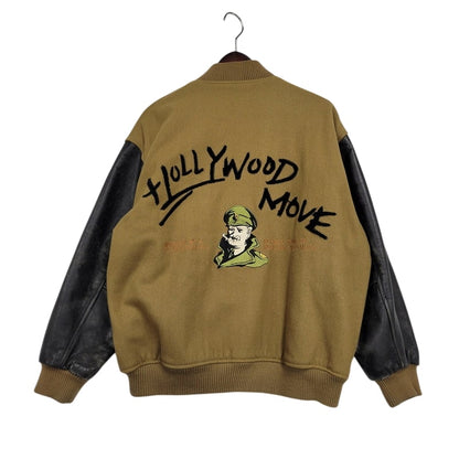 【現状渡し品】【メンズ】 USED HOLLYWOOD MOVE VERSITY JACKET ユーズド バーシティジャケット スタジャン 袖レザー ロゴ 刺繍 アウター 146-250408-ay-02-izu サイズ：F カラー：ブラウン×ブラック 万代Net店