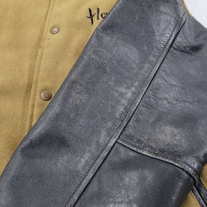 【現状渡し品】【メンズ】 USED HOLLYWOOD MOVE VERSITY JACKET ユーズド バーシティジャケット スタジャン 袖レザー ロゴ 刺繍 アウター 146-250408-ay-02-izu サイズ：F カラー：ブラウン×ブラック 万代Net店