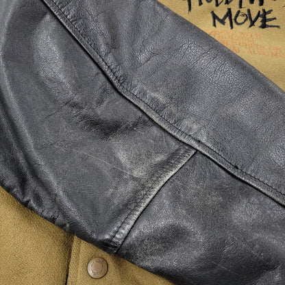 【現状渡し品】【メンズ】 USED HOLLYWOOD MOVE VERSITY JACKET ユーズド バーシティジャケット スタジャン 袖レザー ロゴ 刺繍 アウター 146-250408-ay-02-izu サイズ：F カラー：ブラウン×ブラック 万代Net店