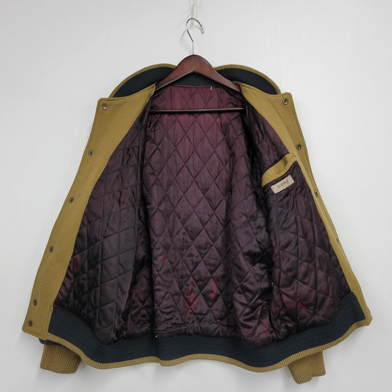 【現状渡し品】【メンズ】 USED HOLLYWOOD MOVE VERSITY JACKET ユーズド バーシティジャケット スタジャン 袖レザー ロゴ 刺繍 アウター 146-250408-ay-02-izu サイズ：F カラー：ブラウン×ブラック 万代Net店