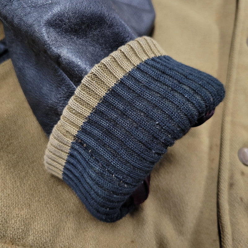 【現状渡し品】【メンズ】 USED HOLLYWOOD MOVE VERSITY JACKET ユーズド バーシティジャケット スタジャン 袖レザー ロゴ 刺繍 アウター 146-250408-ay-02-izu サイズ：F カラー：ブラウン×ブラック 万代Net店