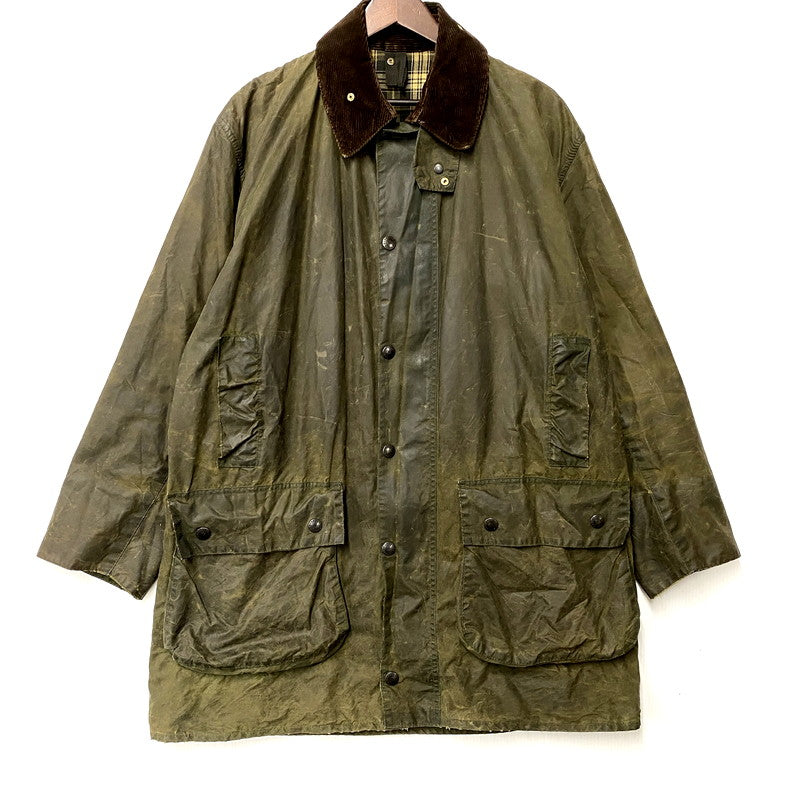 【中古品】【メンズ】 Barbour バーブァー ENGLAND製 2ワラント 80S BORDER OILED JACKET 80年代 ボーダー オイルドジャケット アウター 長袖 144-250414-ma-04-izu サイズ：42 カラー：グリーン 万代Net店