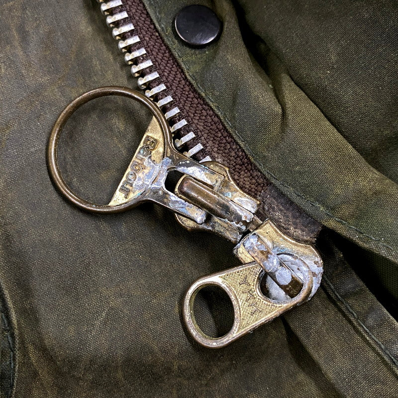 【中古品】【メンズ】 Barbour バーブァー ENGLAND製 2ワラント 80S BORDER OILED JACKET 80年代 ボーダー オイルドジャケット アウター 長袖 144-250414-ma-04-izu サイズ：42 カラー：グリーン 万代Net店