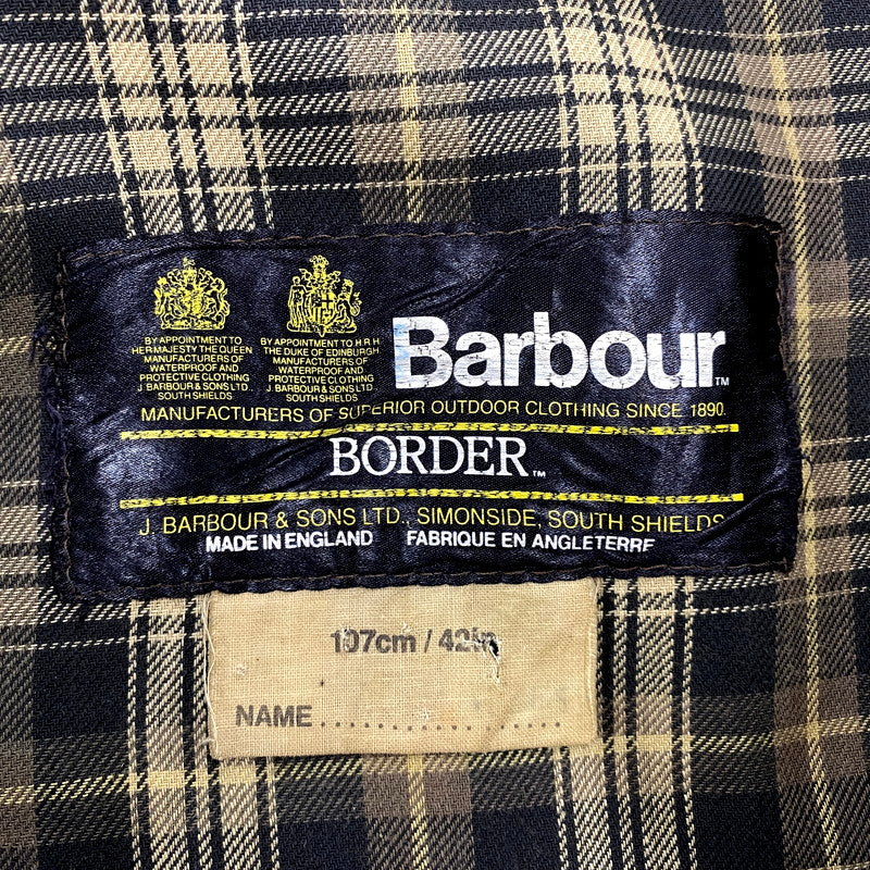 【中古品】【メンズ】 Barbour バーブァー ENGLAND製 2ワラント 80S BORDER OILED JACKET 80年代 ボーダー オイルドジャケット アウター 長袖 144-250414-ma-04-izu サイズ：42 カラー：グリーン 万代Net店