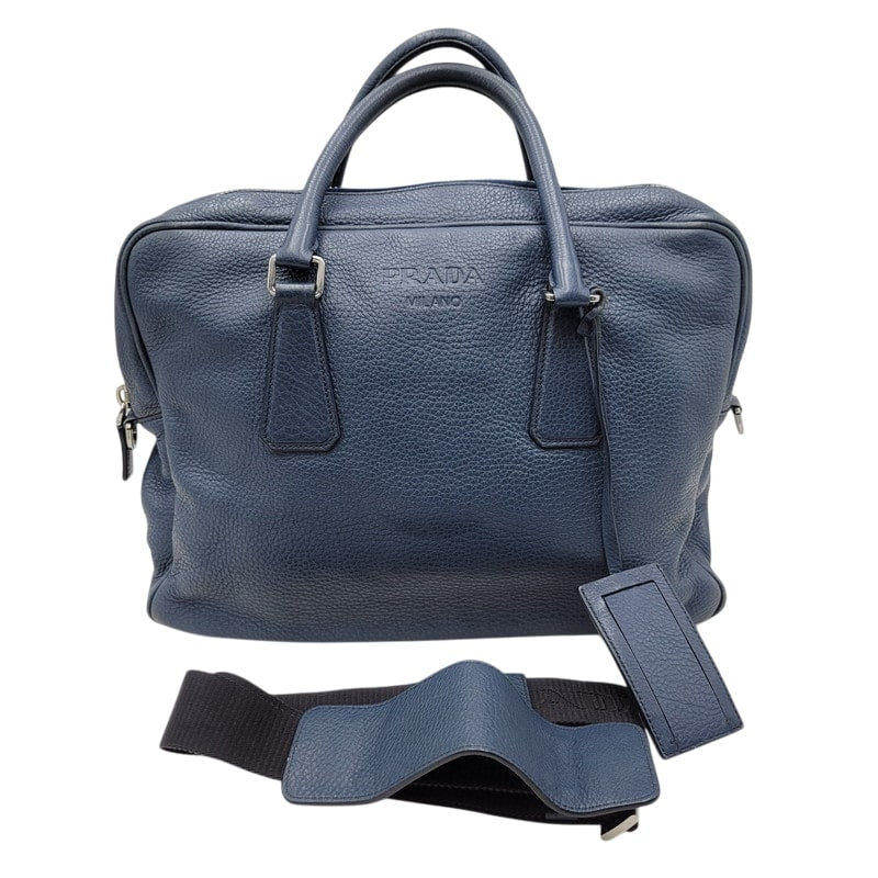 【中古品】【メンズ/レディース】 PRADA プラダ VITELLO DAINO 2WAY LEATHER BRIEF CASE ヴィッテロダイノ 2ウェイレザーブリーフケース 鞄 カバン バッグ 180-250414-ma-18-izu カラー：ブルー 万代Net店