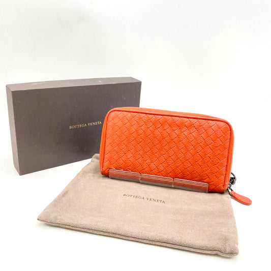 【現状渡し品】【メンズ/レディース】 BOTTEGAVENETA ボッテガヴェネタ INTRECCIATO ROUND ZIPPER WALLET 518389-VT262-6552 イントレチャート ラウンド ジッパー ウオレット 長財布 181-250422-as-15-izu カラー：オレンジ 万代Net店